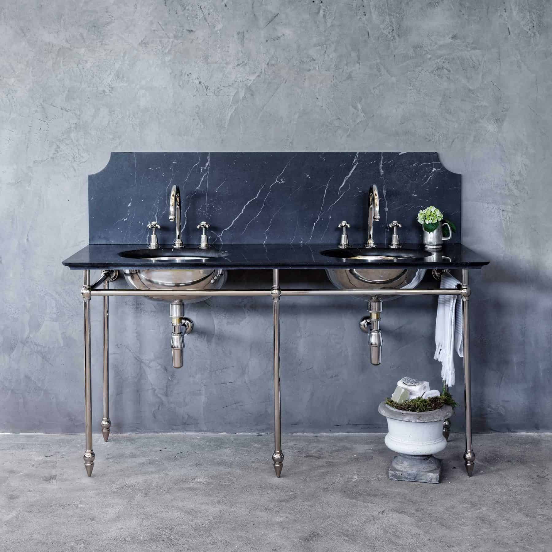 The Catchpole & Rye Pyrford Double Washstand in Silver Nickel and Marble