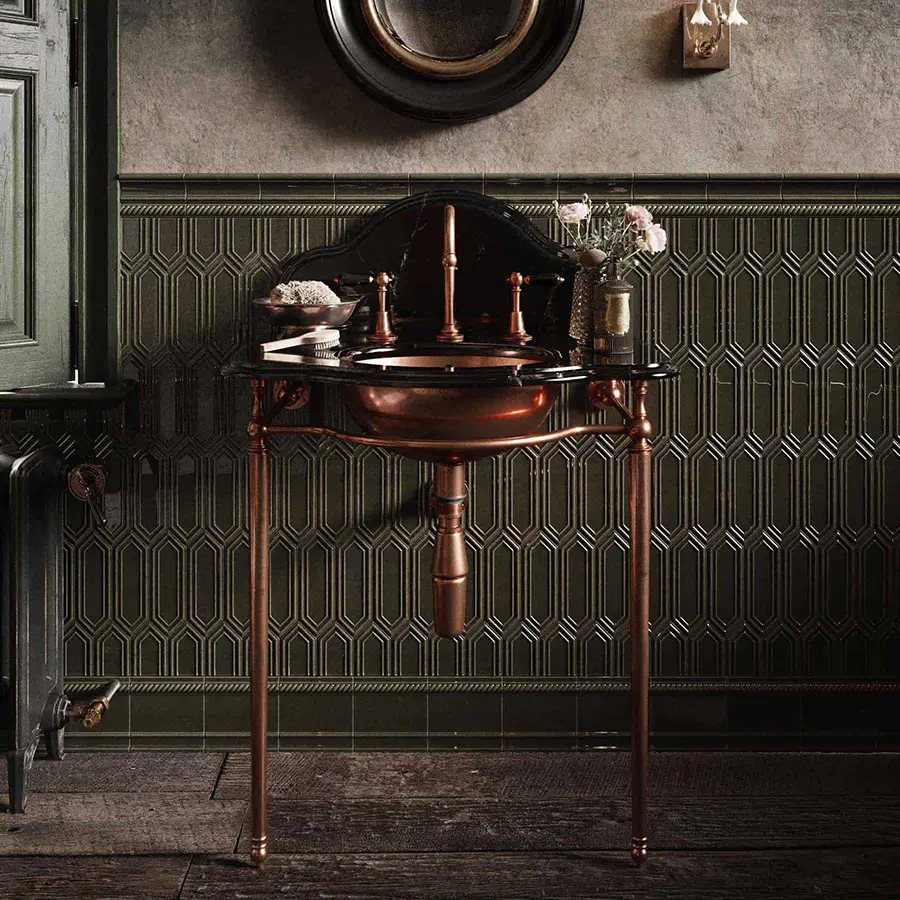La Parisienne Single Washstand Aged Copper Nero Granito