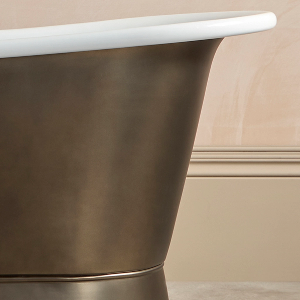 Freestanding Nickel Bath Traditional roll top with bath filler on standpipes