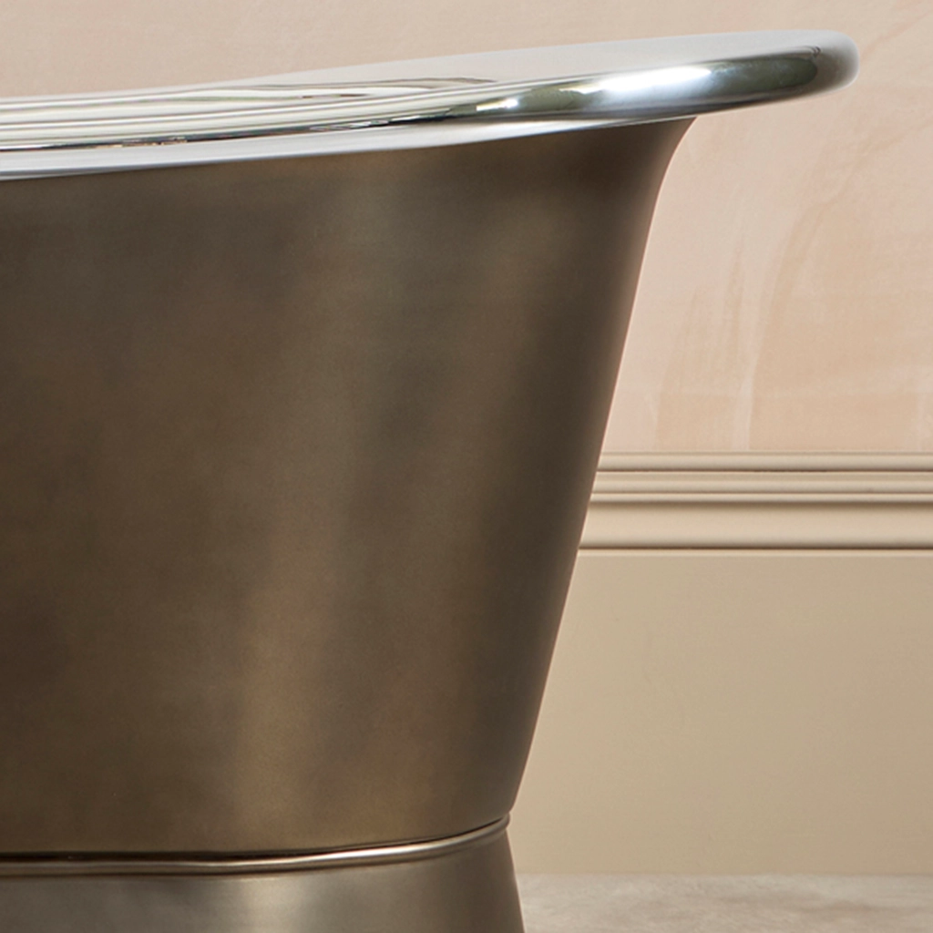 Freestanding Nickel Bath Traditional roll top with bath filler on standpipes