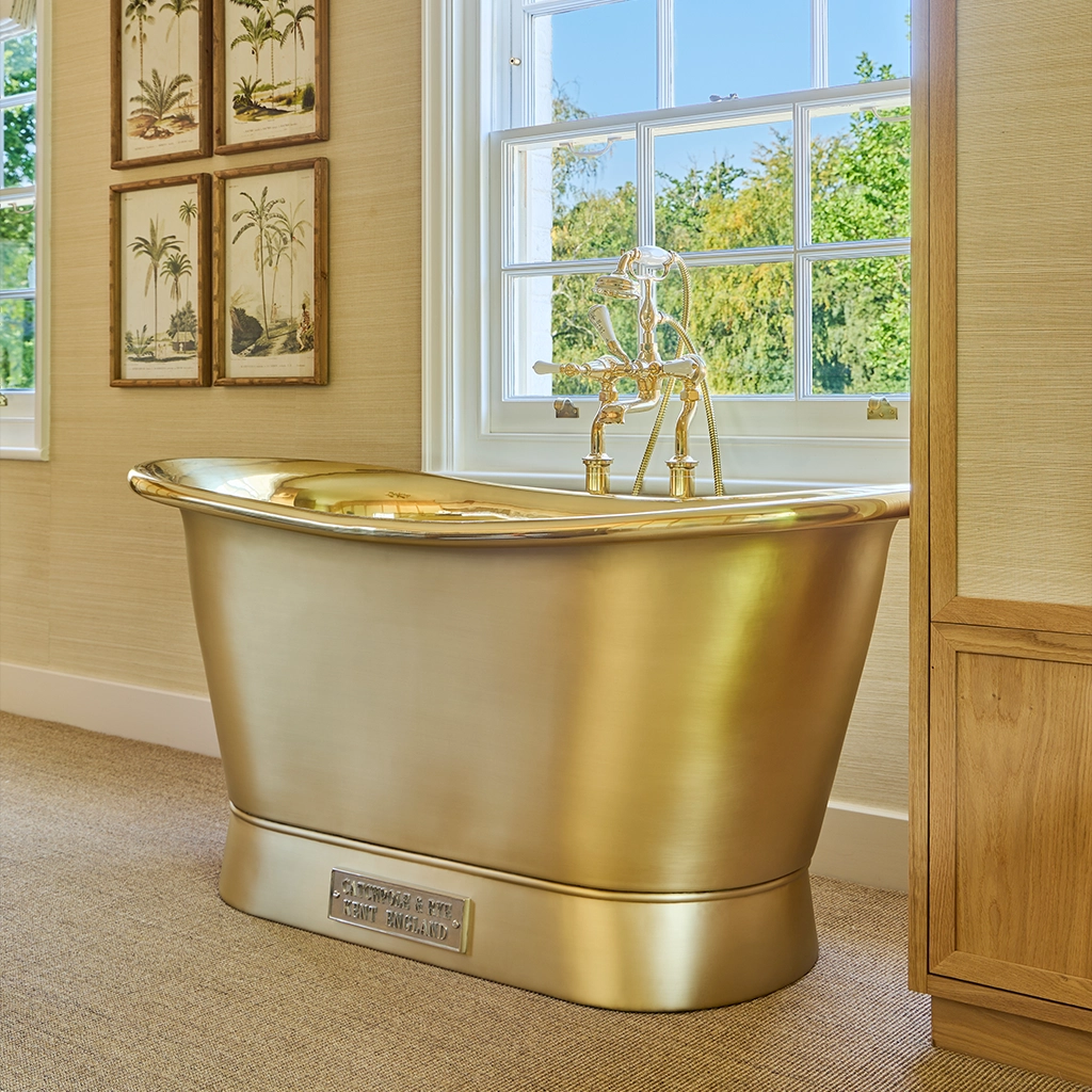 Freestanding Brass Bath Traditional roll top with bath filler on standpipes