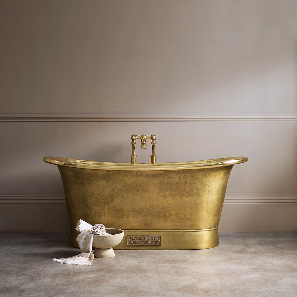 Freestanding Brass Bath Traditional roll top with bath filler on standpipes