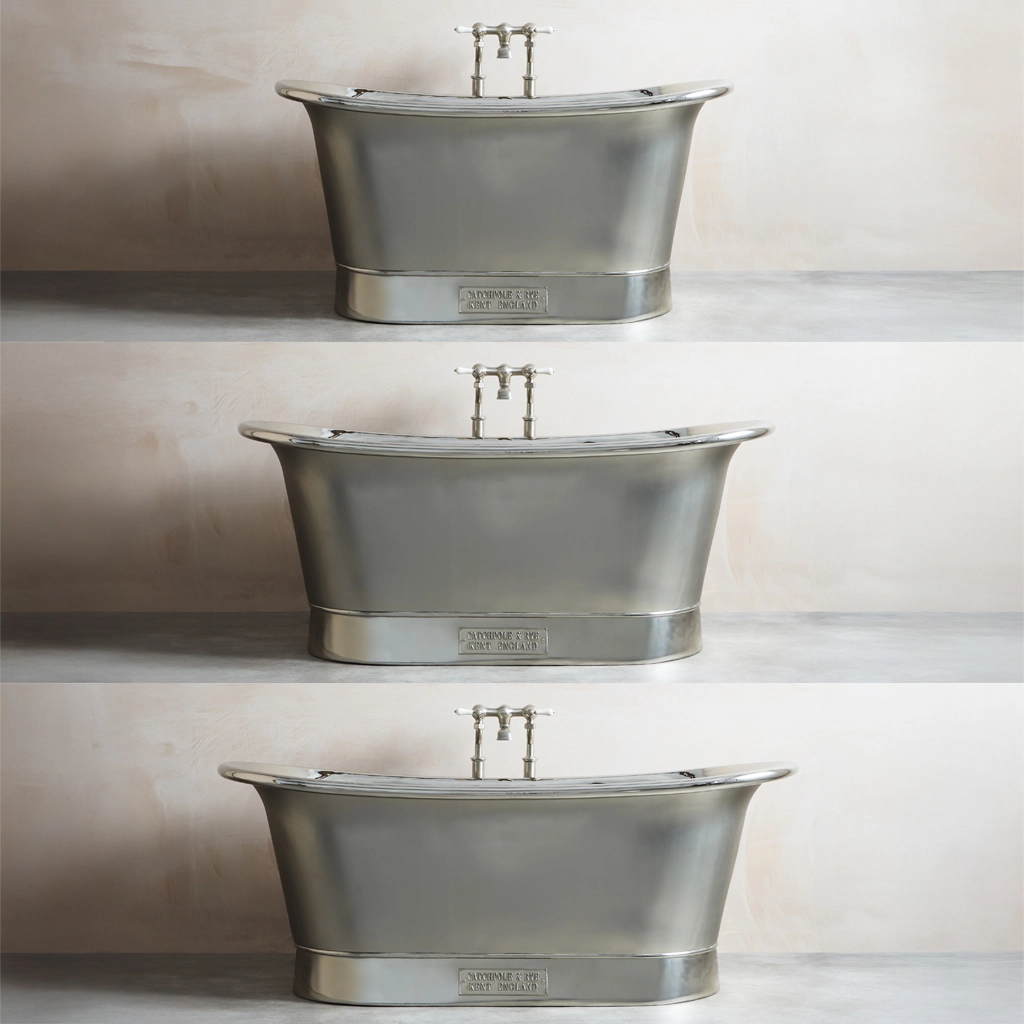 Freestanding Nickel Bath Traditional roll top with bath filler on standpipes