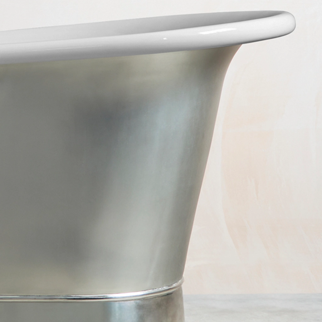 Freestanding Nickel Bath Traditional roll top with bath filler on standpipes