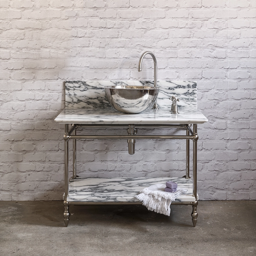 Freestanding Marble Washstand with shelf available in a number of brassware finishes