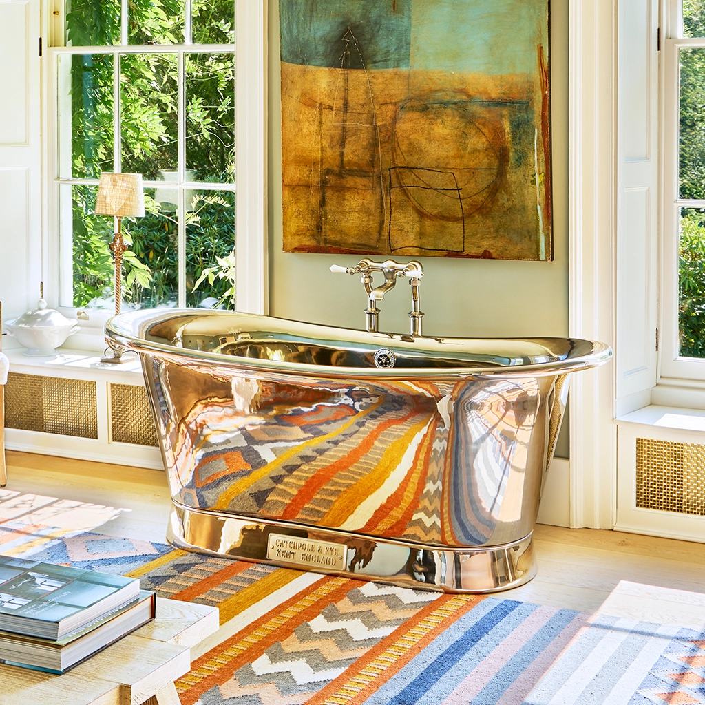 Freestanding Nickel Bath Traditional roll top with bath filler on standpipes