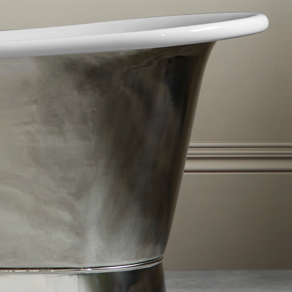 Freestanding Nickel Bath Traditional roll top with bath filler on standpipes