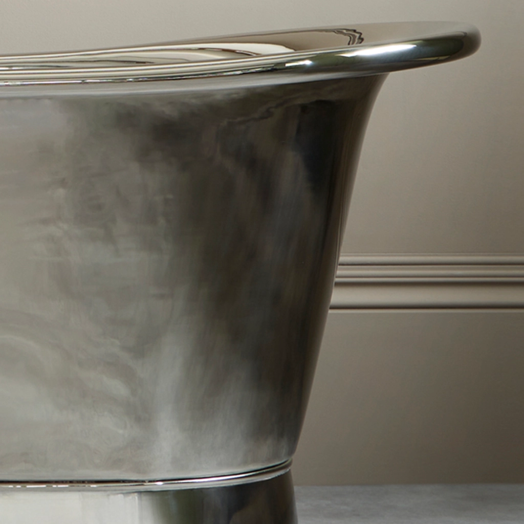 Freestanding Nickel Bath Traditional roll top with bath filler on standpipes