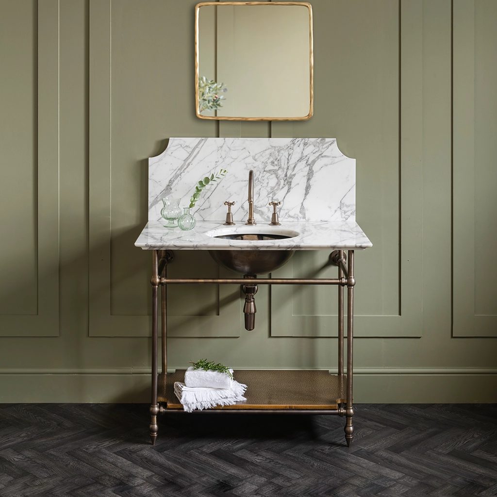 Freestanding Marble Washstand with shelf available in a number of brassware finishes
