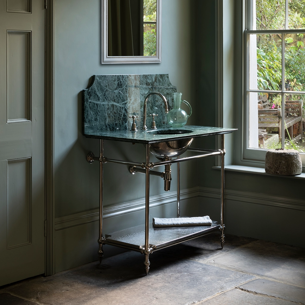 Freestanding Marble Washstand with shelf available in a number of brassware finishes