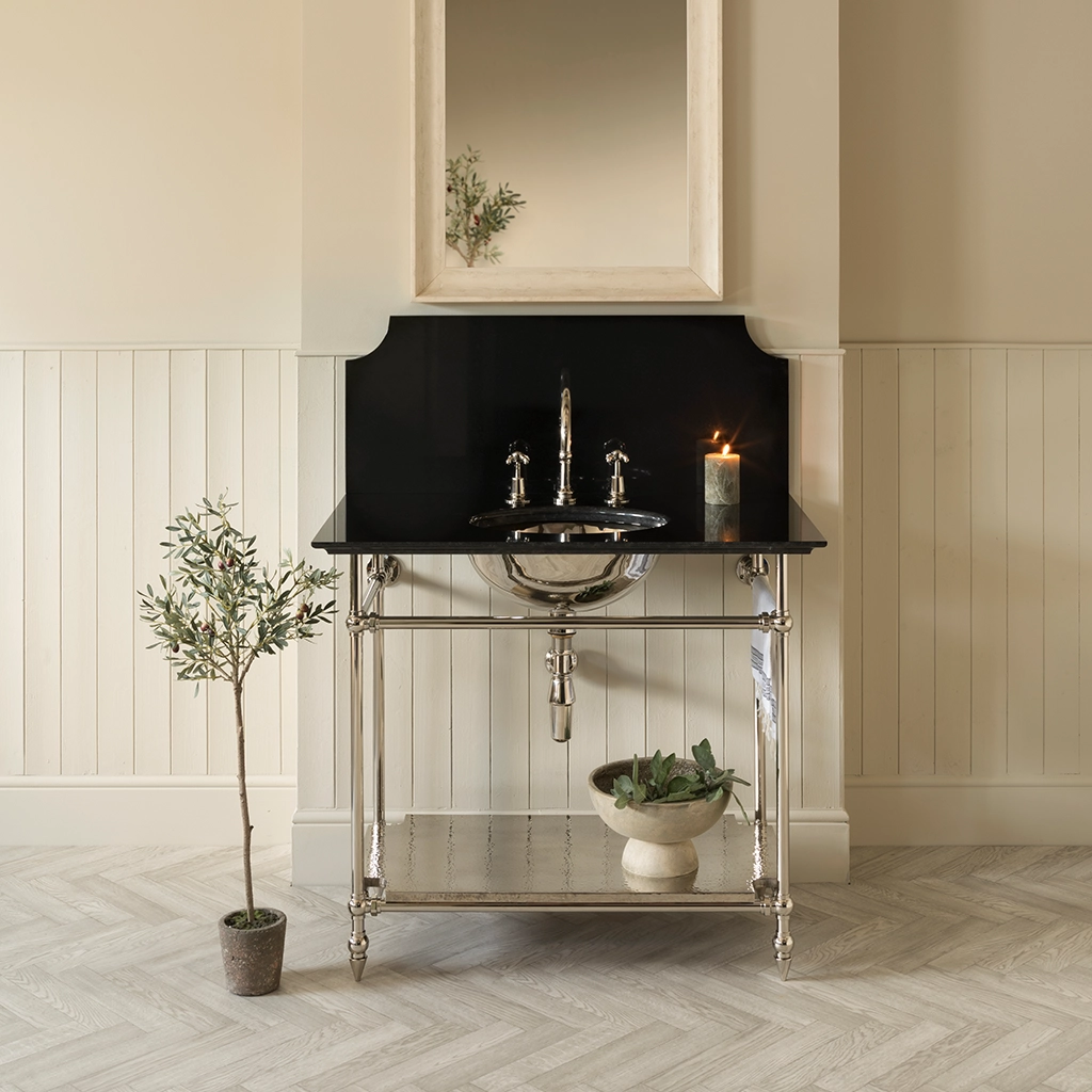 Freestanding Marble Washstand with shelf available in a number of brassware finishes