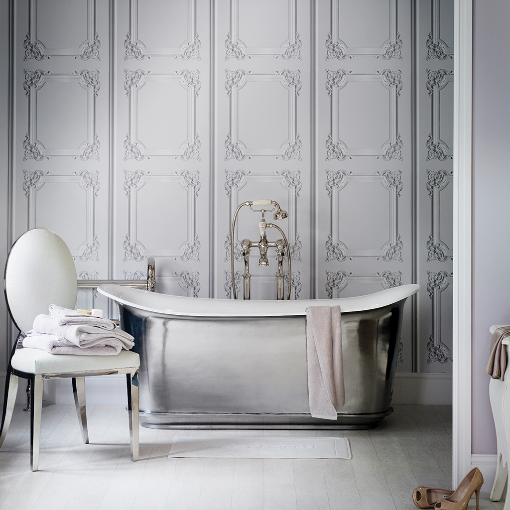 Freestanding Traditional Cast Iron Bathtub with bath filler on standpipes