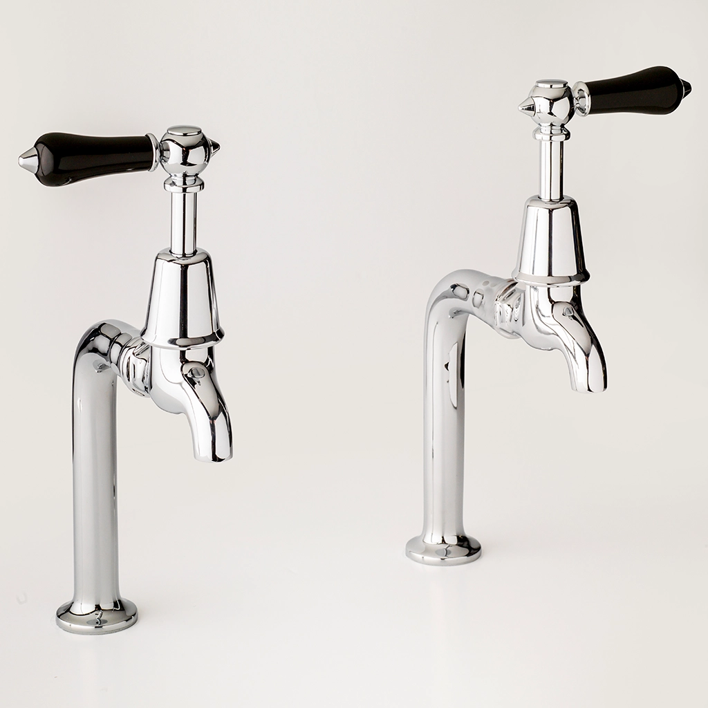 Tall, sleek and practical, our Kitchen Bibs On Risers leave traditional kitchen sink taps behind. A must for modern homes, they are hand-cast from solid brass with quarter-turn valves and offer countless design and finish possibilities.