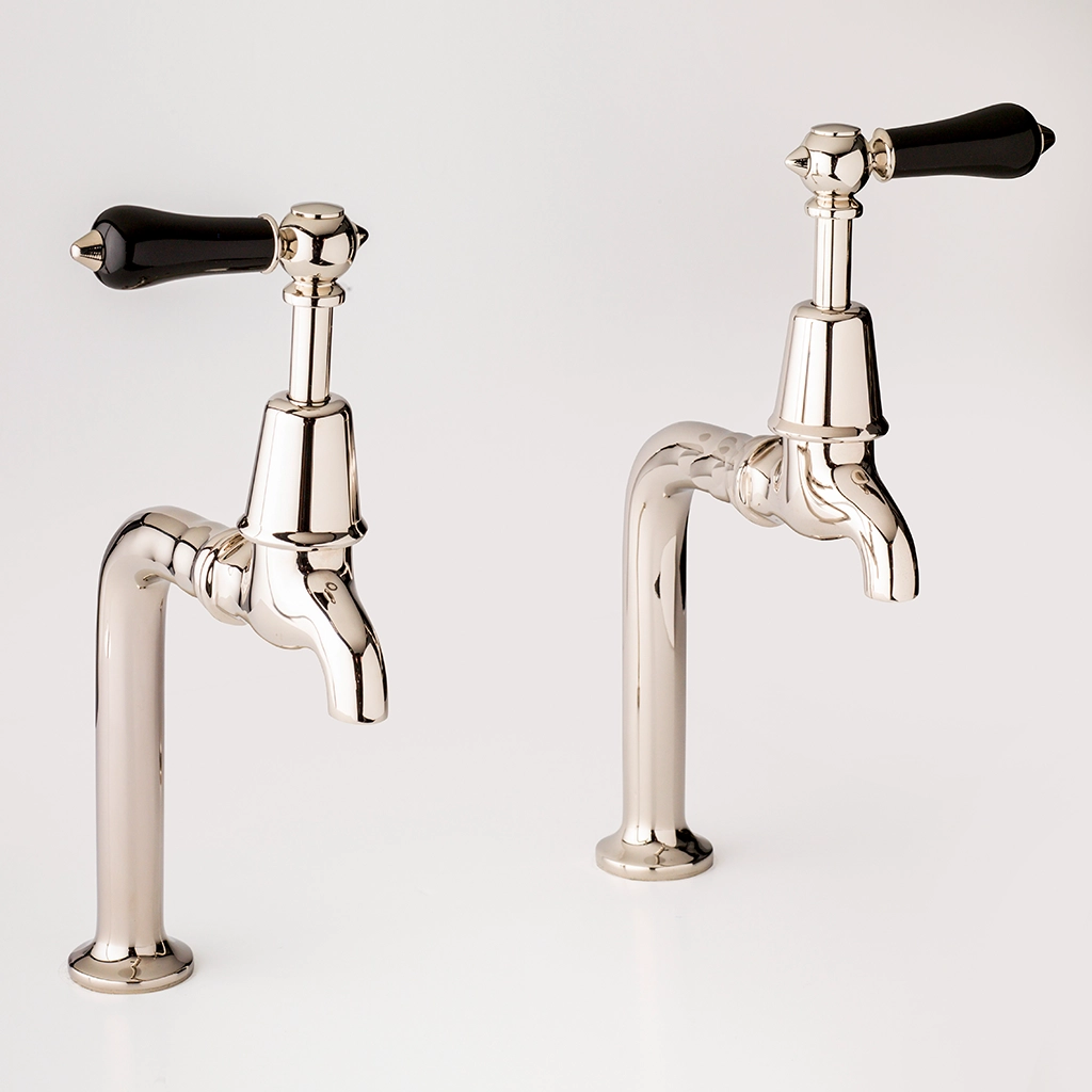 Tall, sleek and practical, our Kitchen Bibs On Risers leave traditional kitchen sink taps behind. A must for modern homes, they are hand-cast from solid brass with quarter-turn valves and offer countless design and finish possibilities.