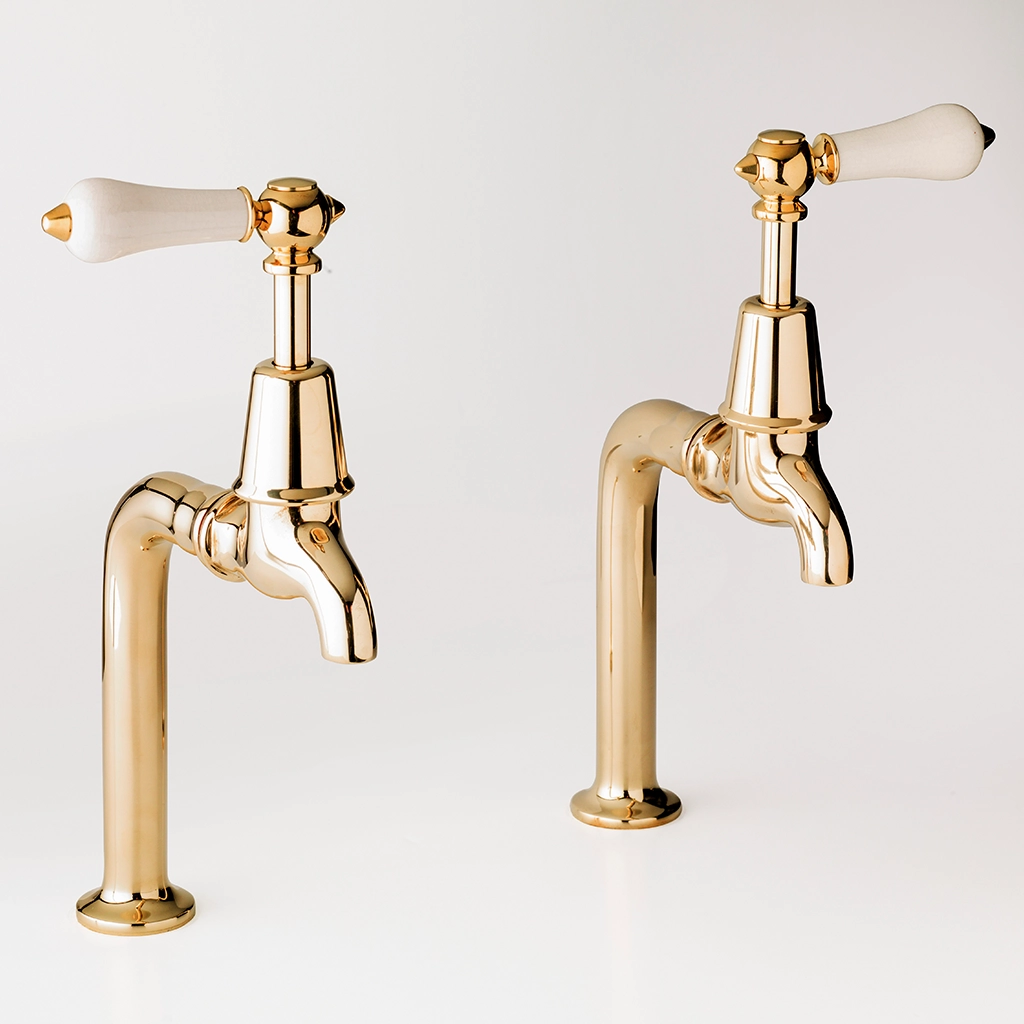 Tall, sleek and practical, our Kitchen Bibs On Risers leave traditional kitchen sink taps behind. A must for modern homes, they are hand-cast from solid brass with quarter-turn valves and offer countless design and finish possibilities.