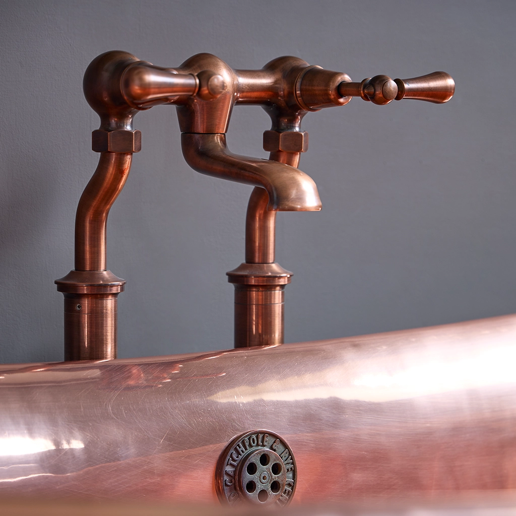 Freestanding brass bath shower mixer, with handshower. polished to a high sheen by hand at our Workshops in Kent