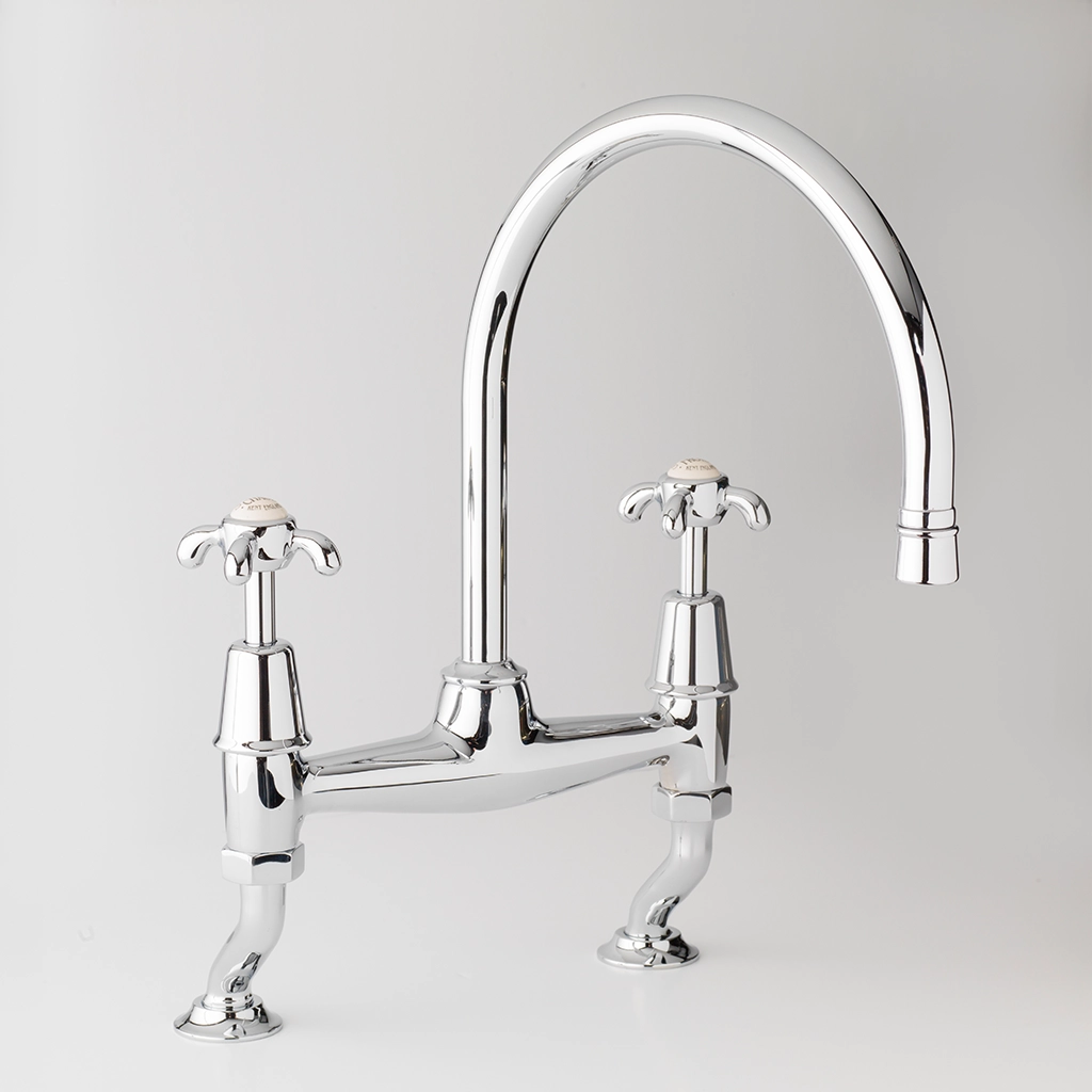 Our kitchen mixer taps are elegance defined. The long, arching spout with symmetrical cranked legs make this design a popular choice among many of our clients.