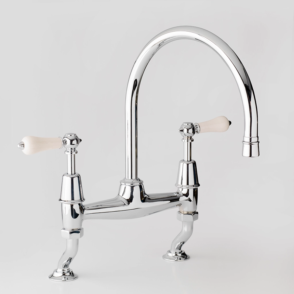 Our kitchen mixer taps are elegance defined. The long, arching spout with symmetrical cranked legs make this design a popular choice among many of our clients.