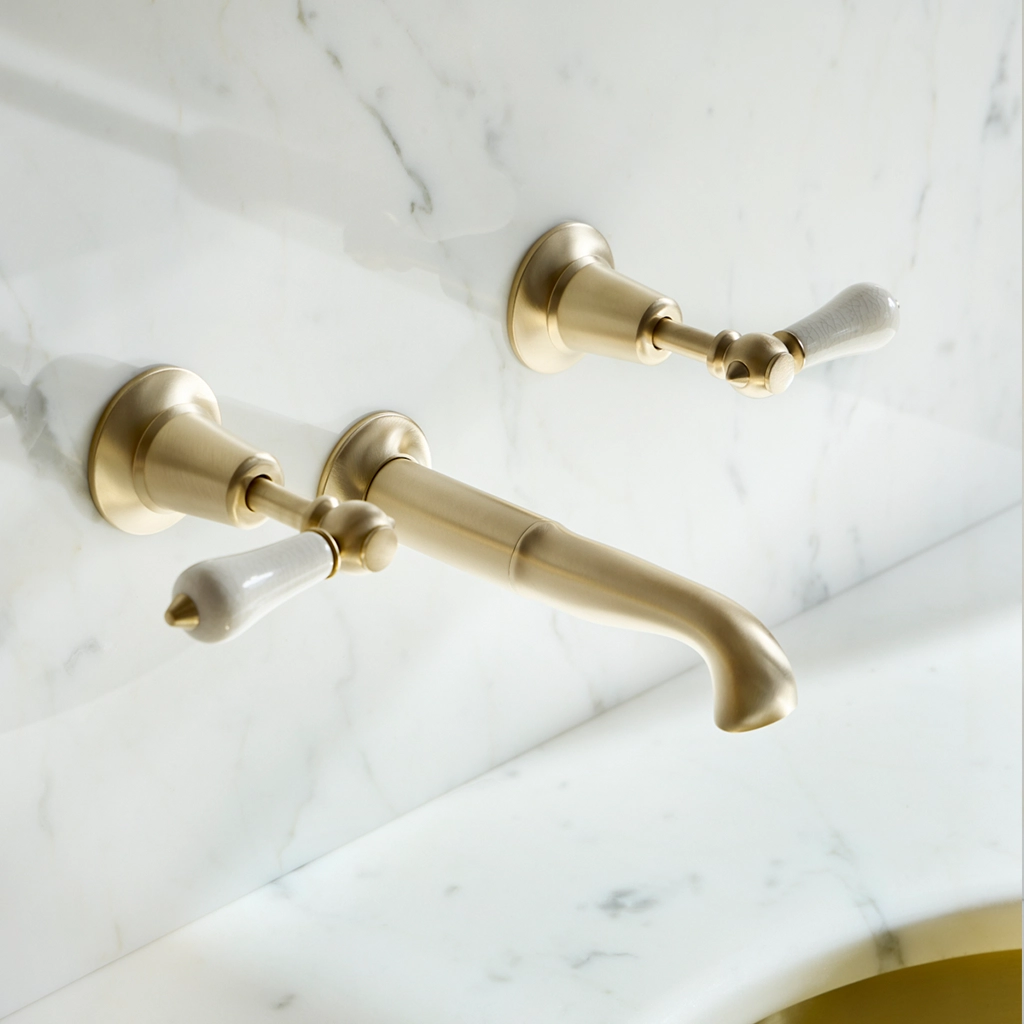 The Three Hole Basin Mixer is available in two bathroom mixer tap designs, the wall-mounted option and the standard deck-mounted version.