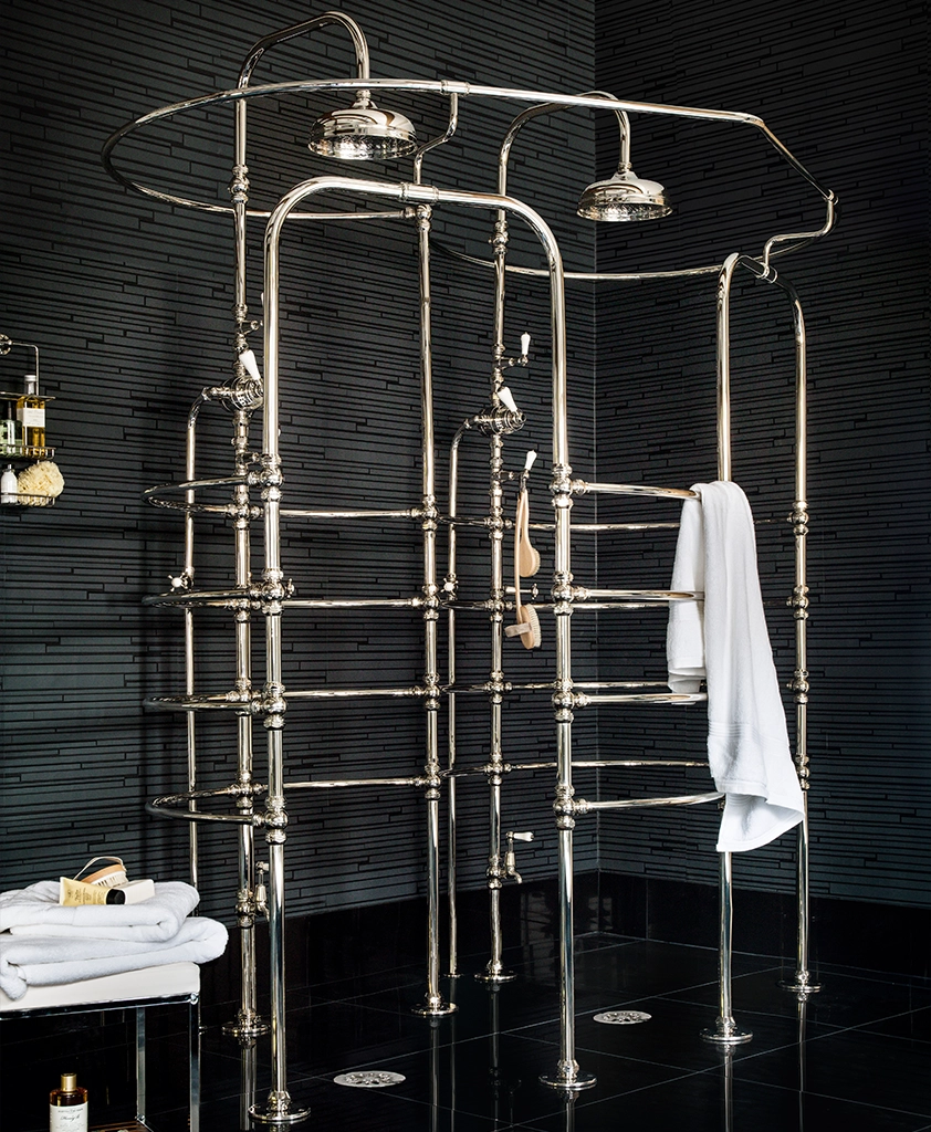 Freestanding luxury thermostatic shower available in a number of brassware finishes