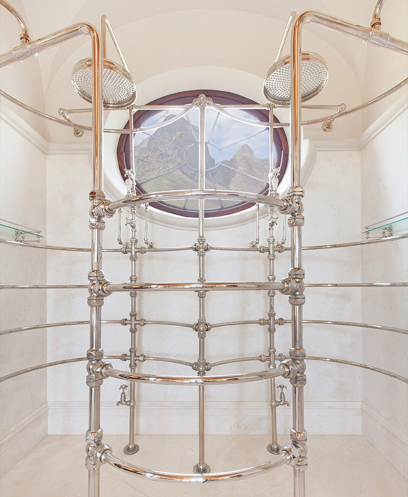 Freestanding luxury thermostatic shower available in a number of brassware finishes