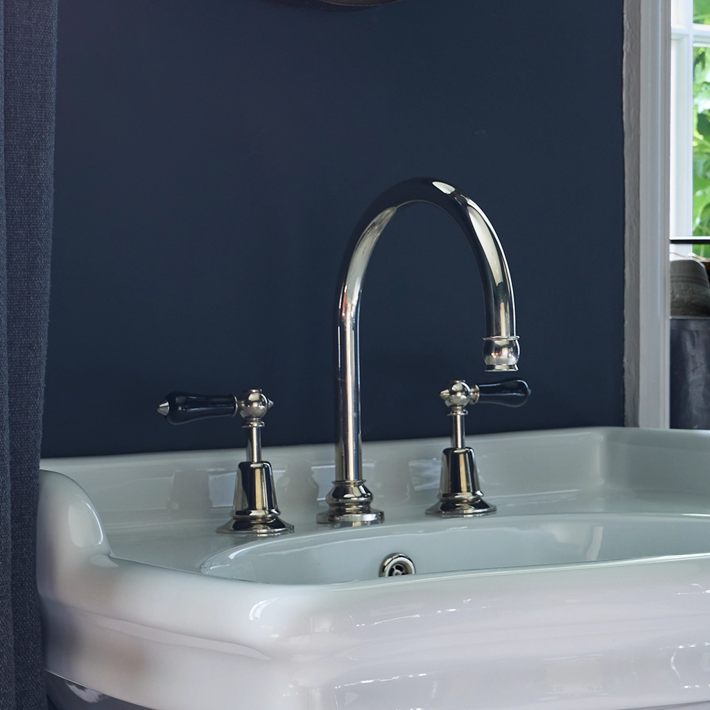 A basin mixer tap featuring our signature swan-neck spout made from solid brass with countless finish and tap-head options.