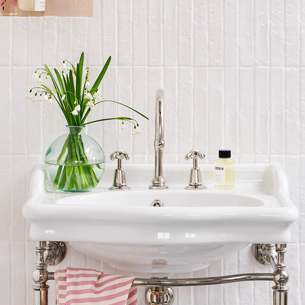 A basin mixer tap featuring our signature swan-neck spout made from solid brass with countless finish and tap-head options.