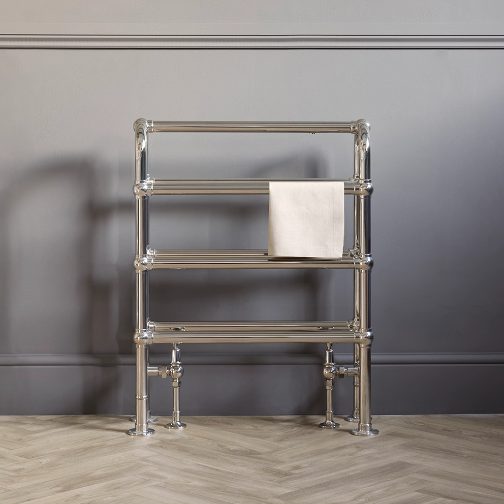 The Original Arched Towel Rails are available in two sizes depending on your requirements and can be finished in either aged brass, aged copper, chrome plate, black nickel – to name a few.