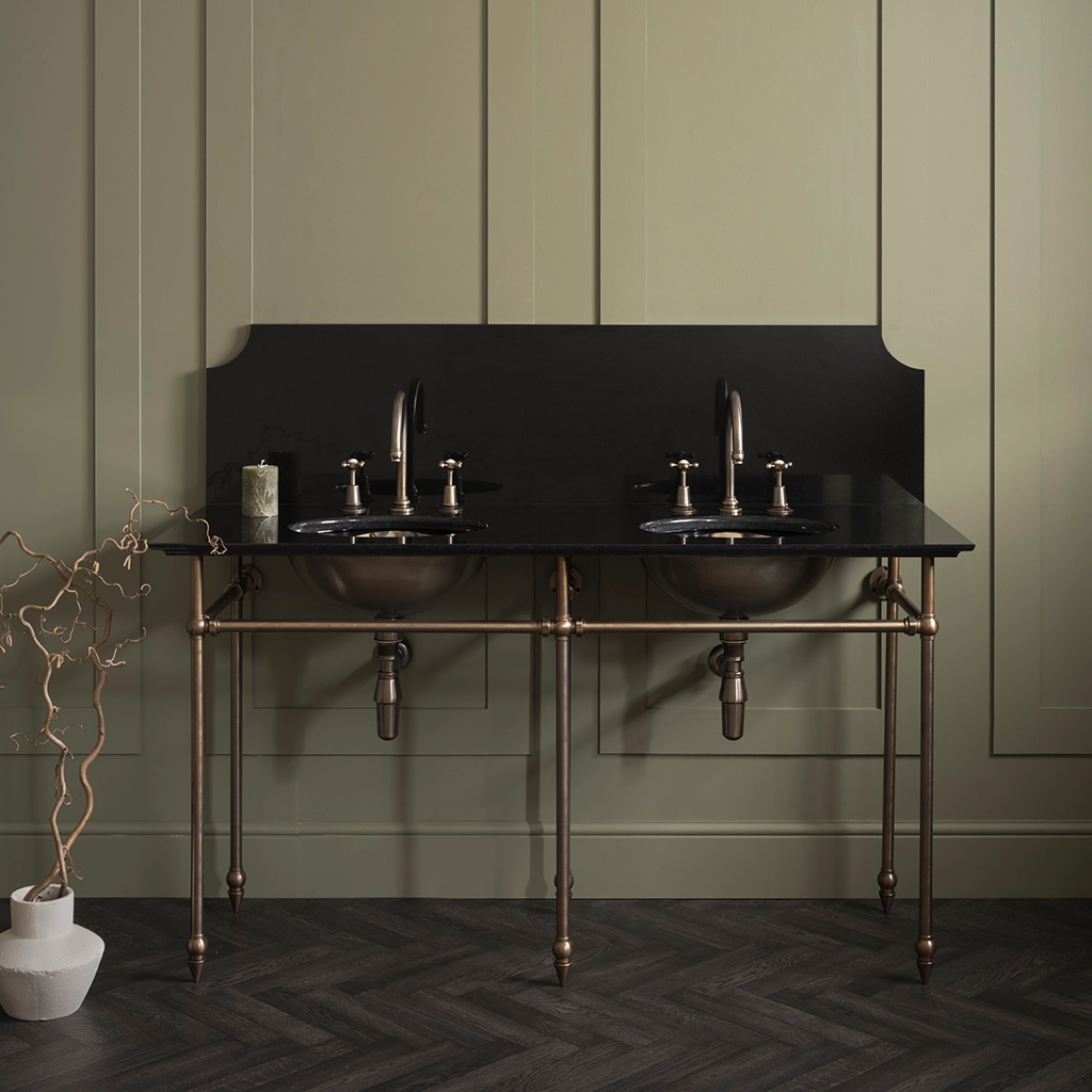 A contemporary marble-top washstand, with unforgettable design features. The Pyrford Washstand is a classic example of a truly sophisticated bathroom fixture.