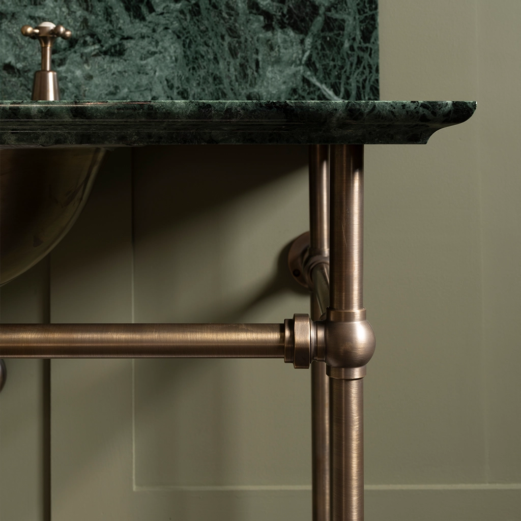A contemporary marble-top washstand, with unforgettable design features. The Pyrford Washstand is a classic example of a truly sophisticated bathroom fixture.