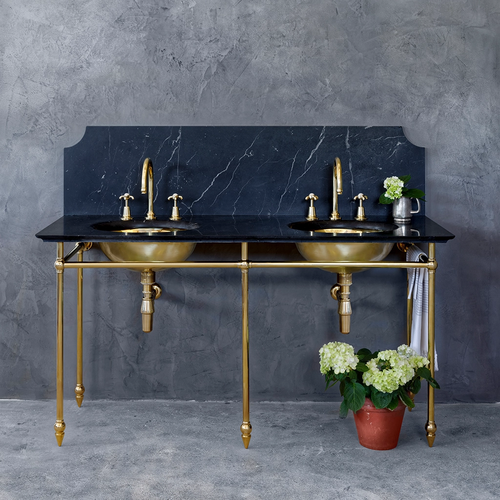 A contemporary marble-top washstand, with unforgettable design features. The Pyrford Washstand is a classic example of a truly sophisticated bathroom fixture.