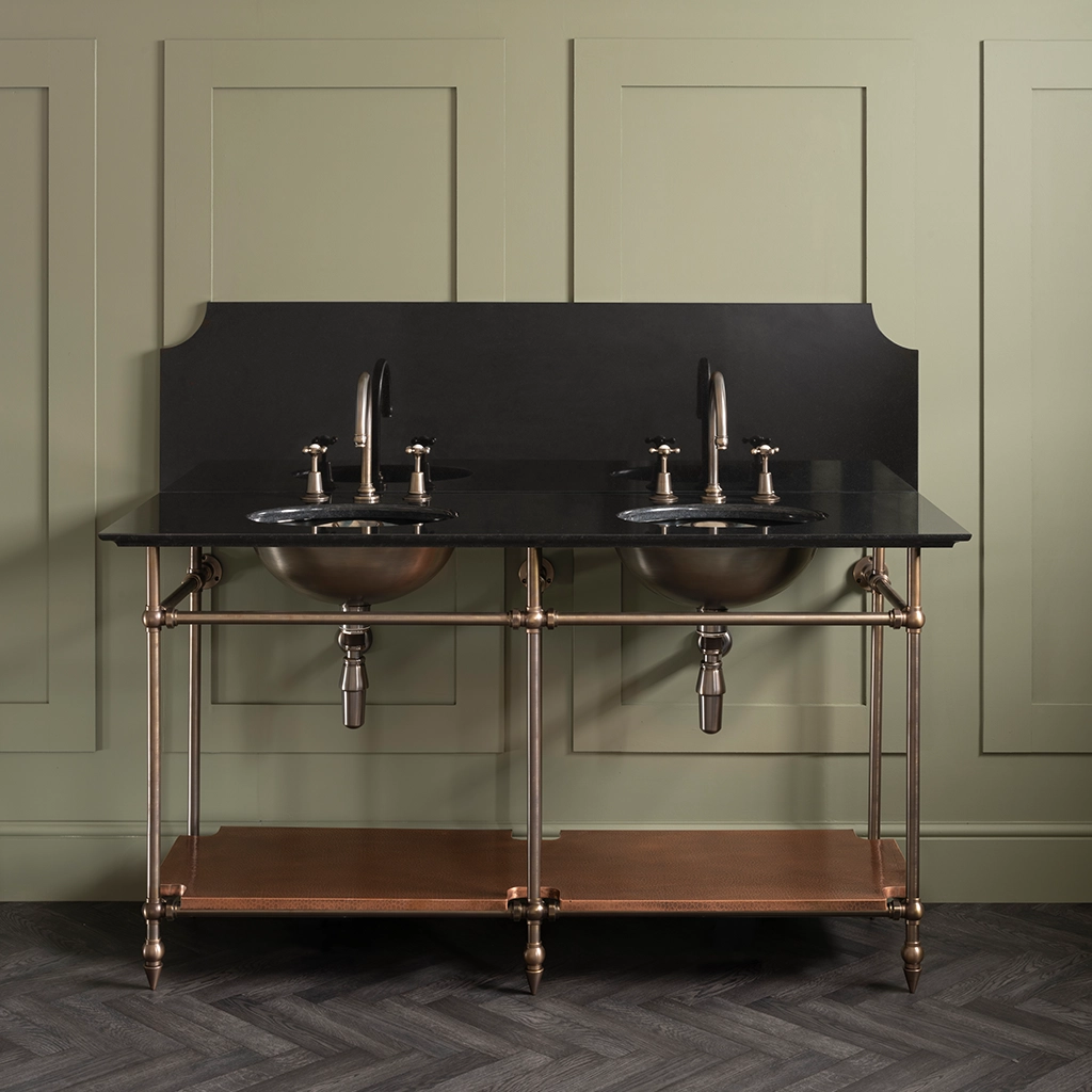 A contemporary marble-top washstand, with unforgettable design features. The Pyrford Washstand is a classic example of a truly sophisticated bathroom fixture.