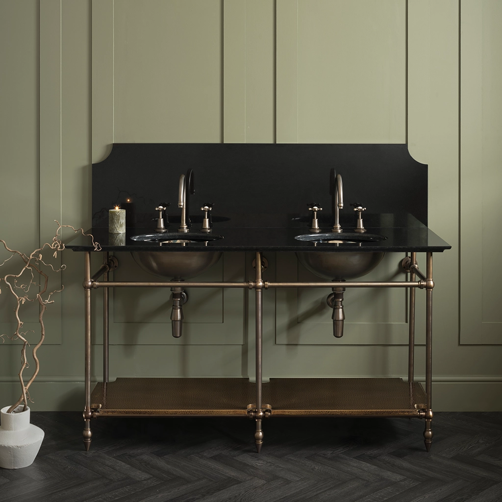 A contemporary marble-top washstand, with unforgettable design features. The Pyrford Washstand is a classic example of a truly sophisticated bathroom fixture.